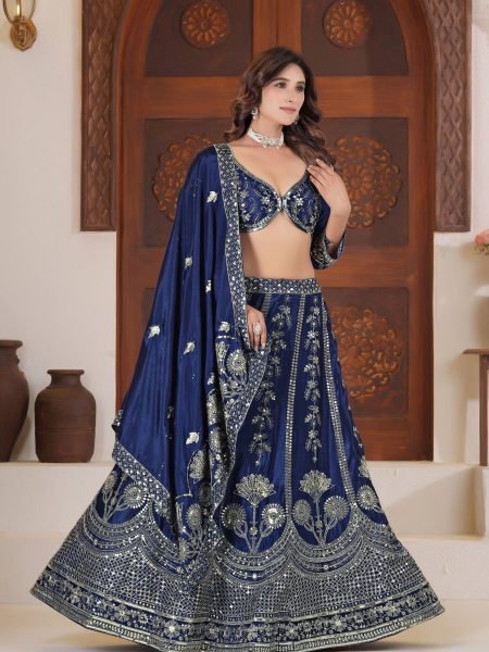 Precious Blue Sequins Chinon Engagement Wear Lehenga Choli With Dupatta 