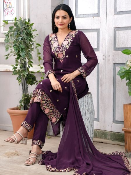 Premium 3 Piece Georgette Suit Heavy Embroidery with Dupatta Full Stitched for Party &  Festive Wear Wholesale Deal 