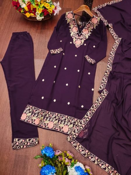 Premium 3 Piece Georgette Suit Heavy Embroidery with Dupatta Full Stitched for Party &  Festive Wear Wholesale Deal 3 Piece Kurti Set