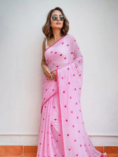 Premium Allover Heart Work Cotton Saree Lightweight    Breezy Look 