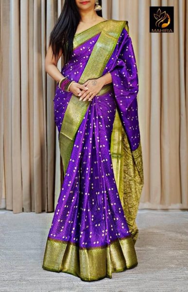 Premium Bandhani Dola Silk Sarees with Contrast Border & Printed Pallu Silk Sarees Wholesale