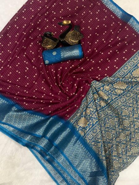 Premium Bandhani Dola Silk Sarees with Contrast Border & Printed Pallu Silk Sarees Wholesale