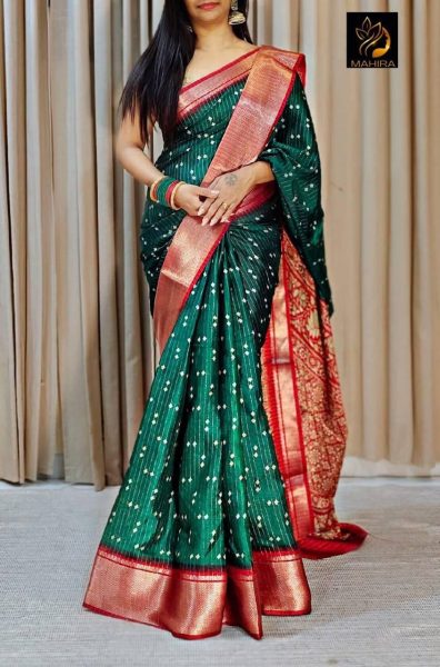 Premium Bandhani Dola Silk Sarees with Contrast Border & Printed Pallu Silk Sarees Wholesale