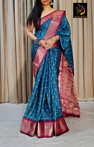 Premium Bandhani Dola Silk Sarees with Contrast Border & Printed Pallu Silk Sarees Wholesale