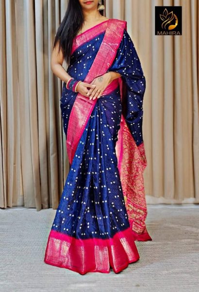 Premium Bandhani Dola Silk Sarees with Contrast Border & Printed Pallu Silk Sarees Wholesale