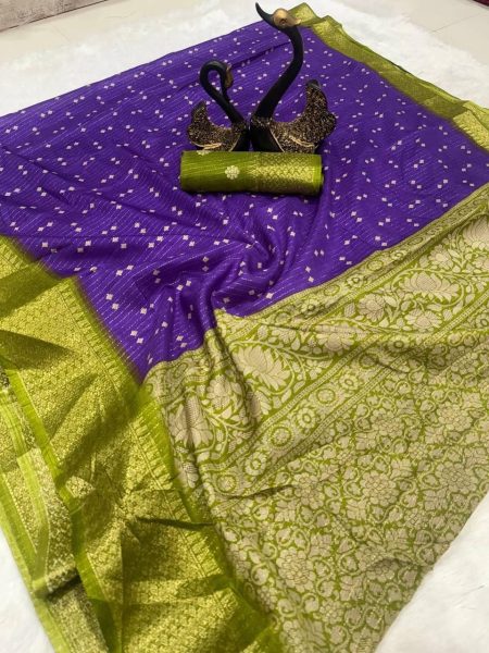 Premium Bandhani Dola Silk Sarees with Contrast Border & Printed Pallu Silk Sarees Wholesale