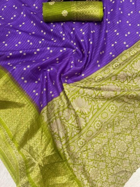 Premium Bandhani Dola Silk Sarees with Contrast Border & Printed Pallu Silk Sarees Wholesale