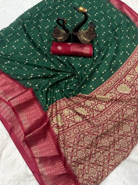 Premium Bandhani Dola Silk Sarees with Contrast Border & Printed Pallu Silk Sarees Wholesale