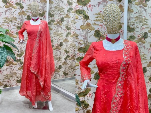 Premium Candy Crush Silk Embroidered Gown with Sequin Detailing Ready to Wear Anarkali Set Best Offer Now Anarkali Kurtis 