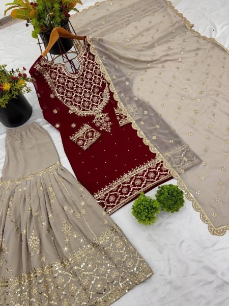 Premium Chanderi Booti Dress Material with Sequins Embroidery and Indian Santoon Bottom Ready To Wear Collection