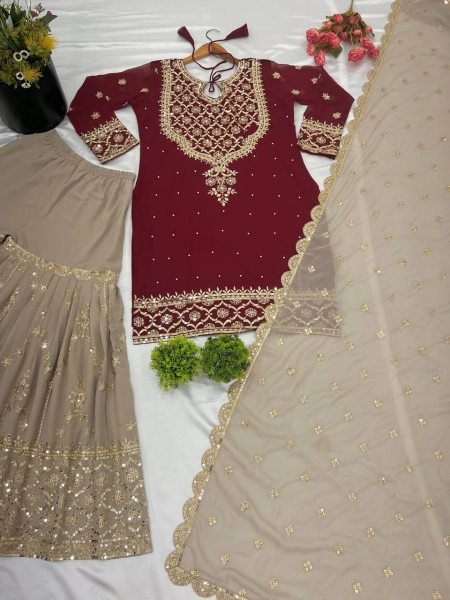 Premium Chanderi Booti Dress Material with Sequins Embroidery and Indian Santoon Bottom Ready To Wear Collection