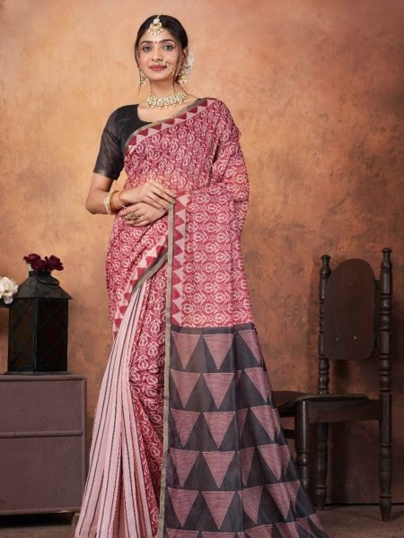 Premium Chanderi Silk Saree with Artistic Digital Print & Golden Edge Finish Printed Cotton Sarees Wholesale