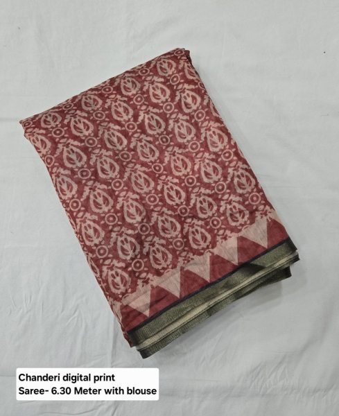 Premium Chanderi Silk Saree with Artistic Digital Print & Golden Edge Finish Printed Cotton Sarees Wholesale