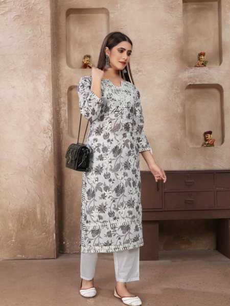 Premium Chikankari Embroidered Kurta with Cotton Pant 