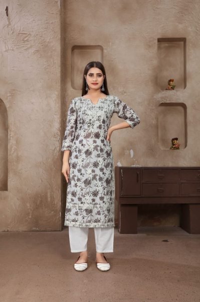 Premium Chikankari Embroidered Kurta with Cotton Pant Kurti With Bottom Wholesale