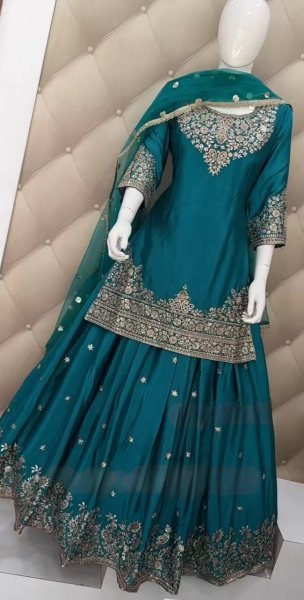 Premium Chinnon Silk Lehenga with Embroidered Top &  Fancy Dupatta VIP Party Look Ready To Wear Collection