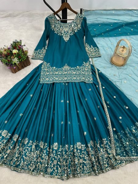 Premium Chinnon Silk Lehenga with Embroidered Top &  Fancy Dupatta VIP Party Look Ready To Wear Collection