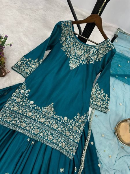 Premium Chinnon Silk Lehenga with Embroidered Top &  Fancy Dupatta VIP Party Look Ready To Wear Collection