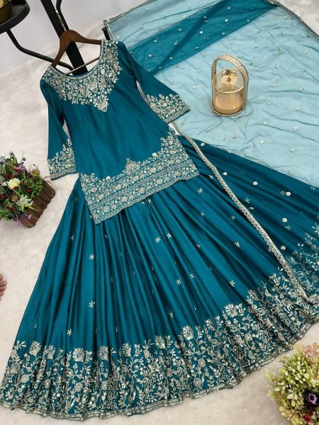 Premium Chinnon Silk Lehenga with Embroidered Top &  Fancy Dupatta VIP Party Look Ready To Wear Collection