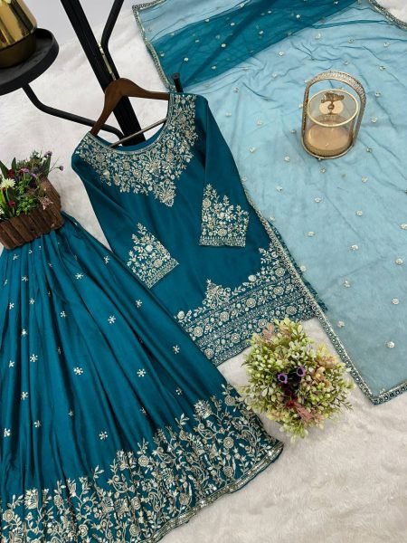 Premium Chinnon Silk Lehenga with Embroidered Top &  Fancy Dupatta VIP Party Look Ready To Wear Collection
