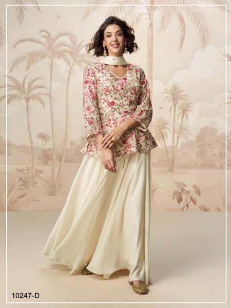 Premium Chinon Silk Embroidered Palazzo Salwar Suit Set Ready Made Wholesale by RoyalExport 