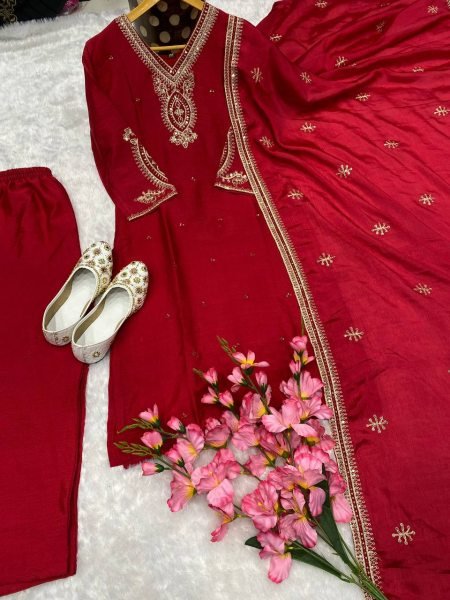Premium Chinon Silk Embroidered Kurti Set with Sequins Border Dupatta & Stitched Pant Perfact Festive & Wedding Wear Outfit for Women Ready To Wear Collection