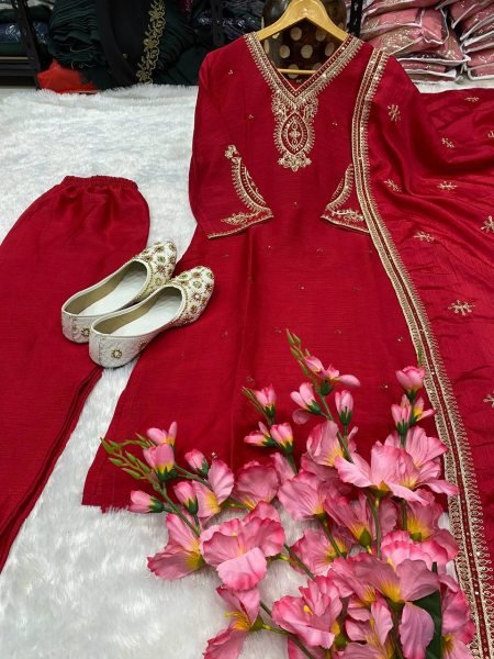 Premium Chinon Silk Embroidered Kurti Set with Sequins Border Dupatta & Stitched Pant Perfact Festive & Wedding Wear Outfit for Women Ready To Wear Collection