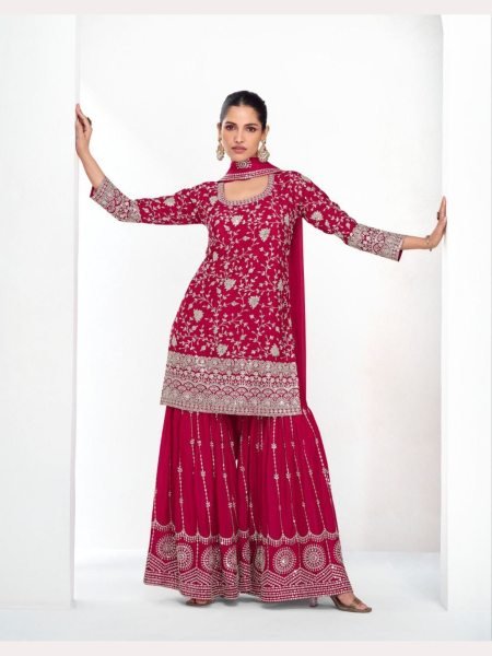 Premium Chinon Silk Fully Stitched Plazzo Suits  Designer Plazzo Salwar Suits Wholesale