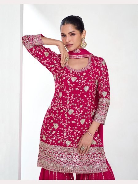 Premium Chinon Silk Fully Stitched Plazzo Suits  Designer Plazzo Salwar Suits Wholesale