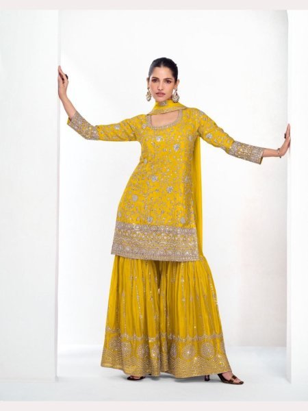 Premium Chinon Silk Fully Stitched Plazzo Suits  Designer Plazzo Salwar Suits Wholesale