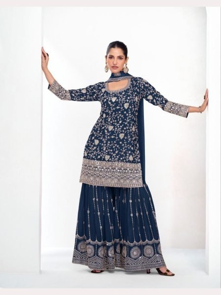 Premium Chinon Silk Fully Stitched Plazzo Suits  Designer Plazzo Salwar Suits Wholesale