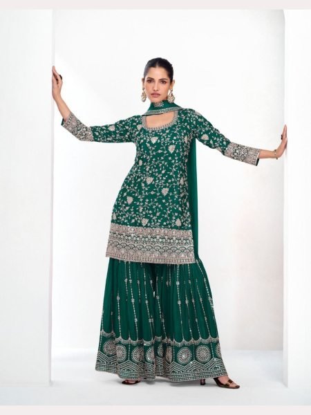 Premium Chinon Silk Fully Stitched Plazzo Suits  Designer Plazzo Salwar Suits Wholesale