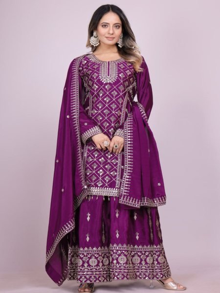 Premium Chinon Silk Ready to Wear Suits with Heavy Embroidery   Mirror Work Festive Collection at Wholesale Rates from Surat 