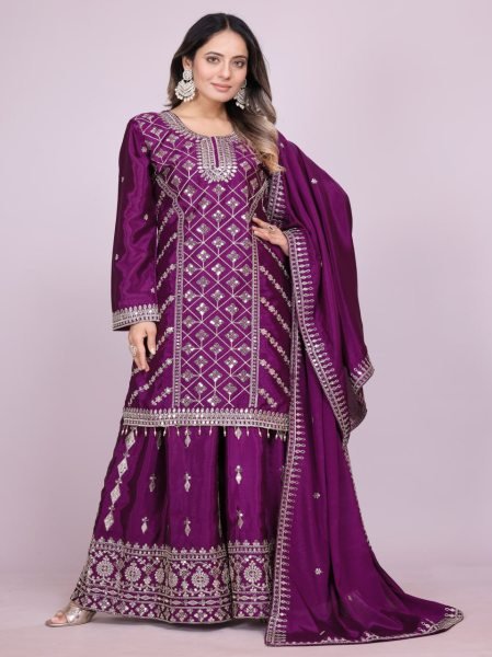 Premium Chinon Silk Ready to Wear Suits with Heavy Embroidery   Mirror Work Festive Collection at Wholesale Rates from Surat Ready To Wear Collection