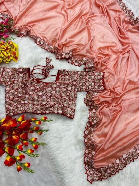 Premium Chinon Silk Saree With Sequence Work Silk Sarees Wholesale