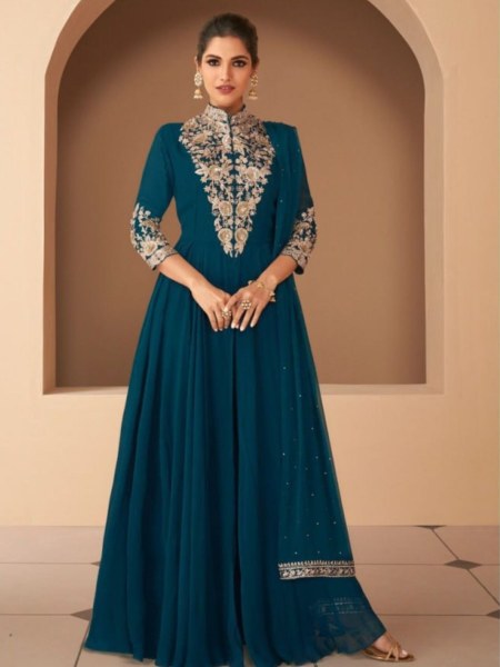 Premium Collection Georgette Sequence Work Gown Pant With Dupatta  Anarakali Gown Wholesale