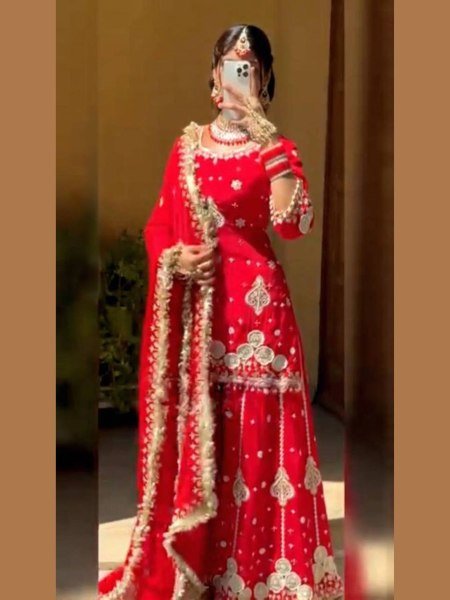 Premium Crafted Red Fully Stitched Georgette Embroidered Suit Perfect for Wholesaler 