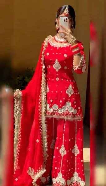 Premium Crafted Red Fully Stitched Georgette Embroidered Suit Perfect for Wholesaler  Ready To Wear Collection
