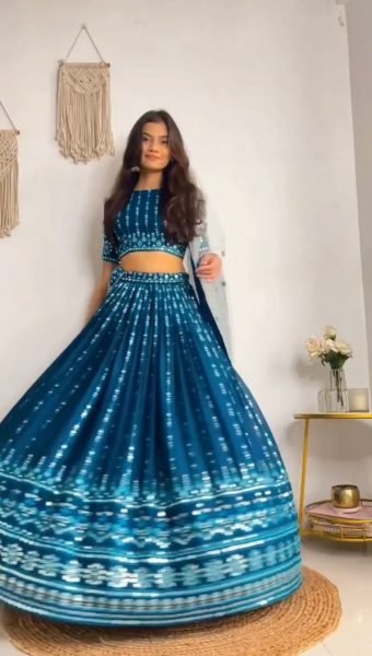 Premium Designer Blue Embroidery with Sequence Lehenga Choli  Designer Lehenga Choli