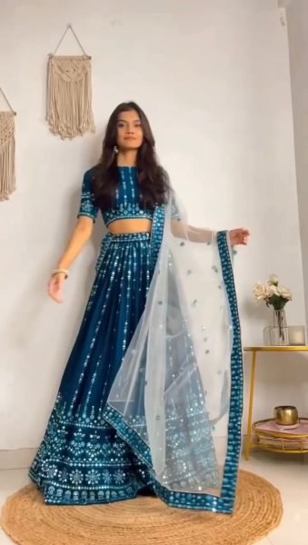 Premium Designer Blue Embroidery with Sequence Lehenga Choli  Designer Lehenga Choli