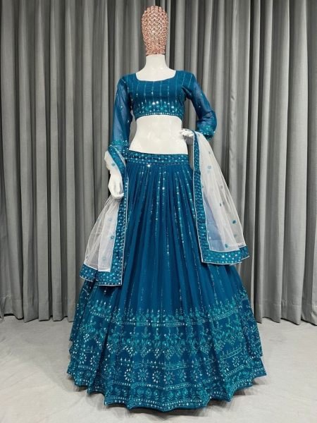 Premium Designer Blue Embroidery with Sequence Lehenga Choli  Designer Lehenga Choli
