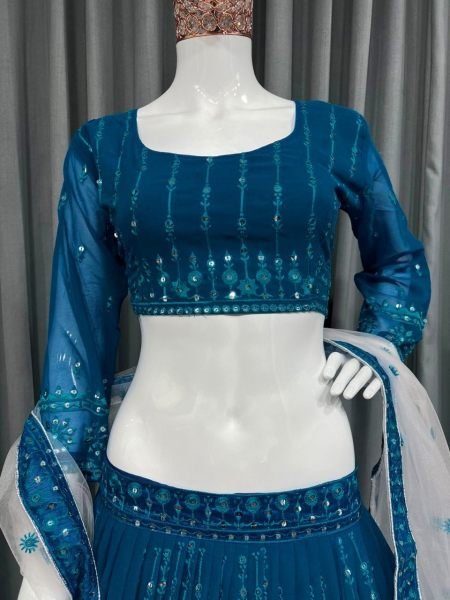 Premium Designer Blue Embroidery with Sequence Lehenga Choli  Designer Lehenga Choli