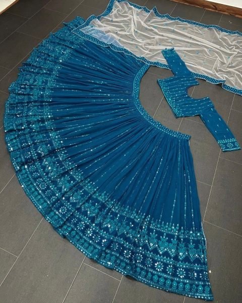 Premium Designer Blue Embroidery with Sequence Lehenga Choli  Designer Lehenga Choli