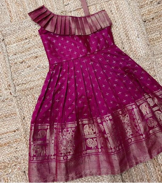 Premium Designer Paithani Silk Gown for Kids with Jacquard Weaving Girls Wear