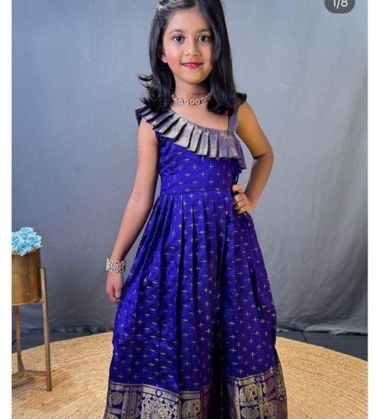 Premium Designer Paithani Silk Gown for Kids with Jacquard Weaving Girls Wear