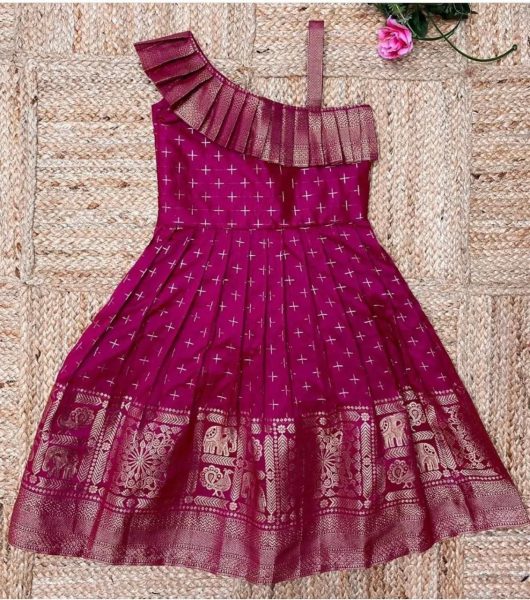 Premium Designer Paithani Silk Gown for Kids with Jacquard Weaving Girls Wear