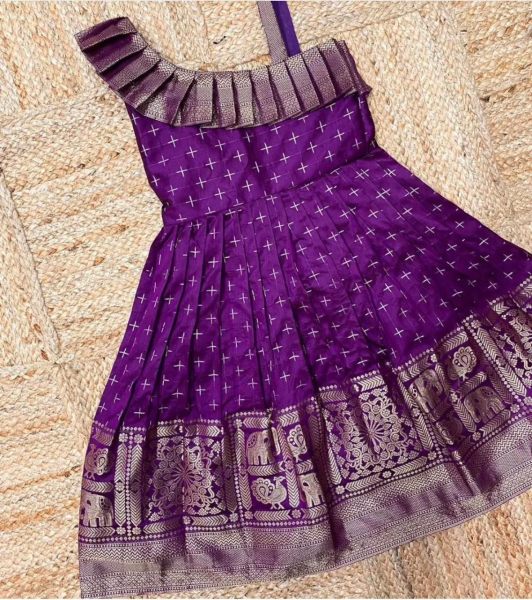 Premium Designer Paithani Silk Gown for Kids with Jacquard Weaving Girls Wear