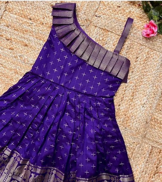 Premium Designer Paithani Silk Gown for Kids with Jacquard Weaving Girls Wear