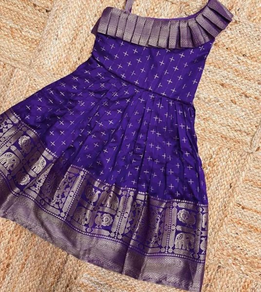 Premium Designer Paithani Silk Gown for Kids with Jacquard Weaving Girls Wear