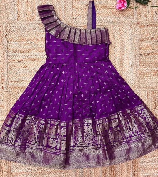 Premium Designer Paithani Silk Gown for Kids with Jacquard Weaving Girls Wear